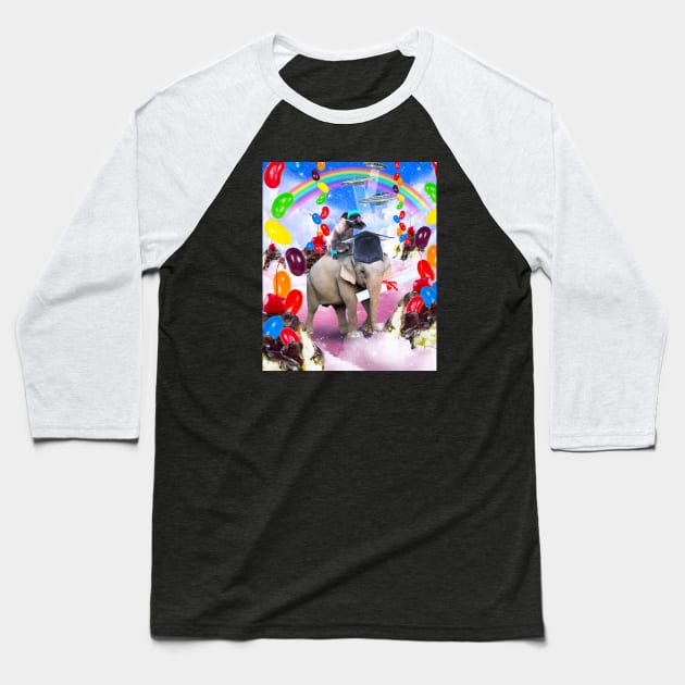 Cute Dog Riding Elephant in Space Baseball T-Shirt by Random Galaxy